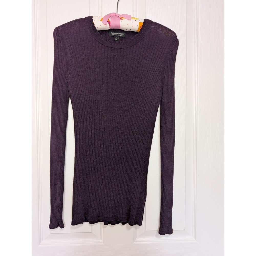 Banana Republic Merino Wool Ribbed Sweater Purple Long Sleeve Crew Neck Medium